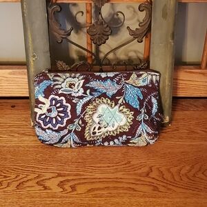 Belvah Blue & Brown Quilted Paisley Cosmetic Bag